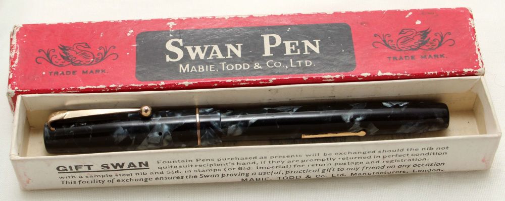 9539 Swan (Mabie Todd) Self Filler 6142 Fountain Pen in Blue Marble. Smooth