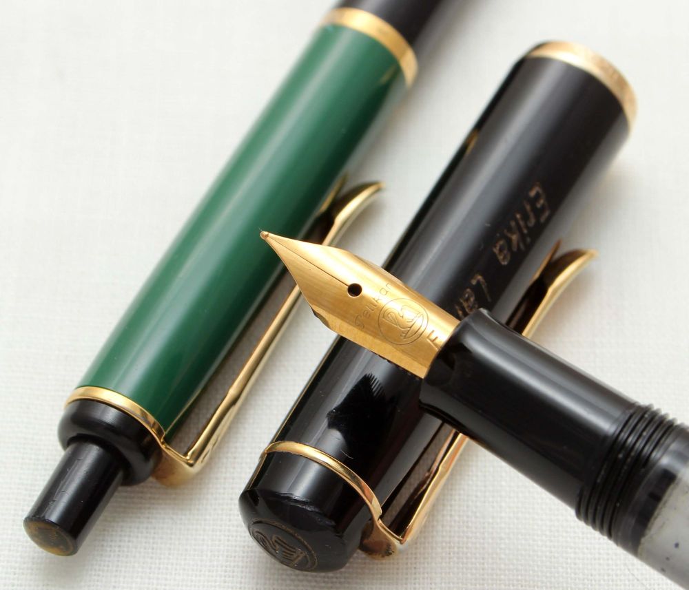 9519 Pelikan M150 Fountain Pen and Ball Pen Set in Black and Green. Fine Ni