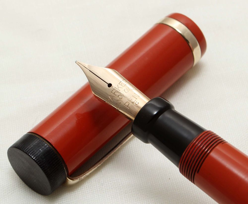 9485 Parker Duofold Senior Fountain Pen in Chinese Red, c1925. Fine side of