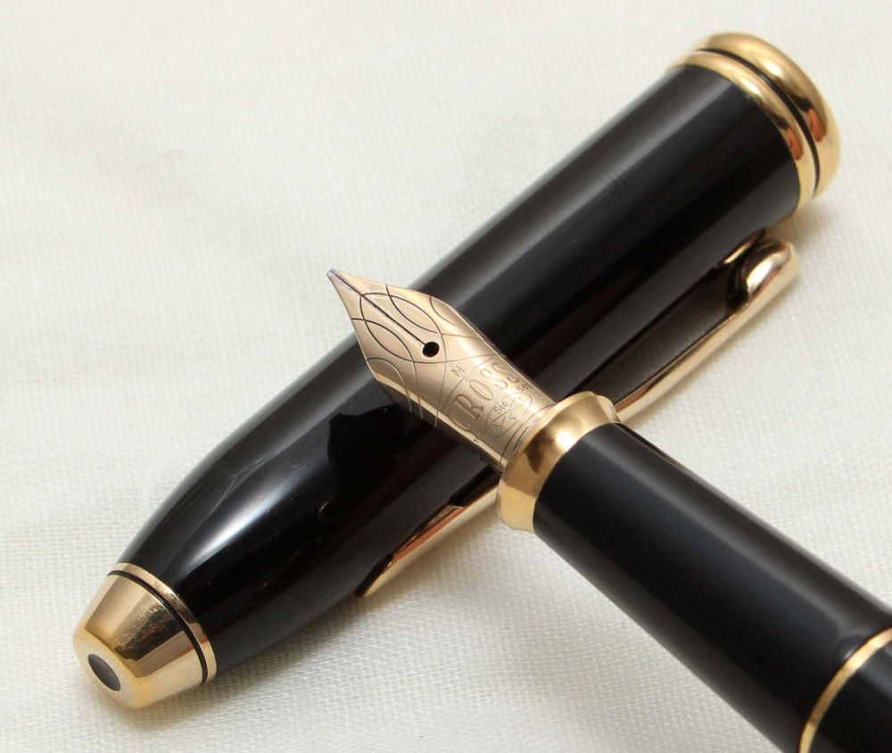 9695 AT Cross 'Townsend' Fountain Pen in Black Lacquer. Broad FIVE STAR Nib