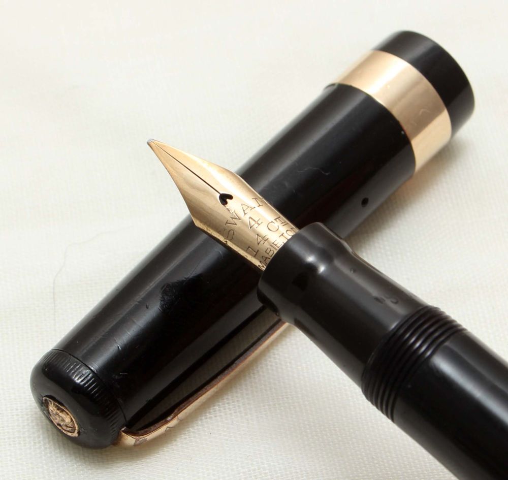 6968 Swan (Mabie Todd) Leverless Fountain Pen in Black. Smooth Medium Full 