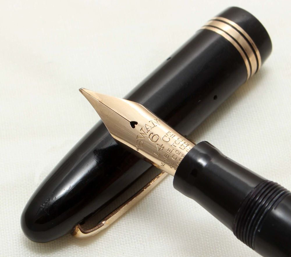 9699 Swan (Mabie Todd) Leverless Fountain Pen in Black. Smooth Medium Full 