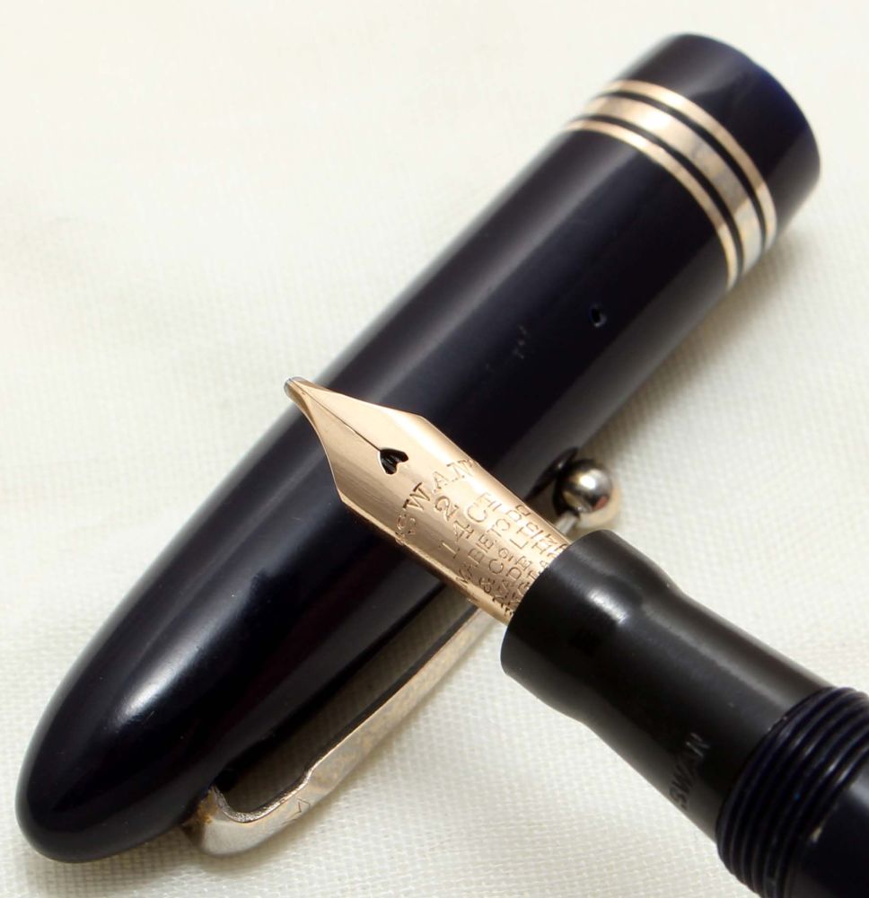 9700 Swan (Mabie Todd) Leverless Fountain Pen in Black. Smooth Medium Itali