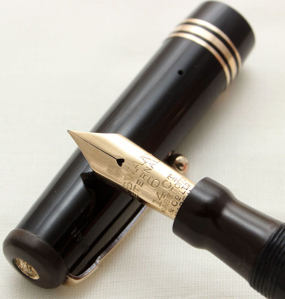 9721 Swan (Mabie Todd) Leverless Fountain Pen in Black. Smooth Medium FIVE 