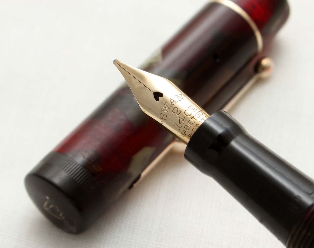9783 Swan (Mabie Todd) L205/32 Leverless Fountain Pen in Red, Silver and Br