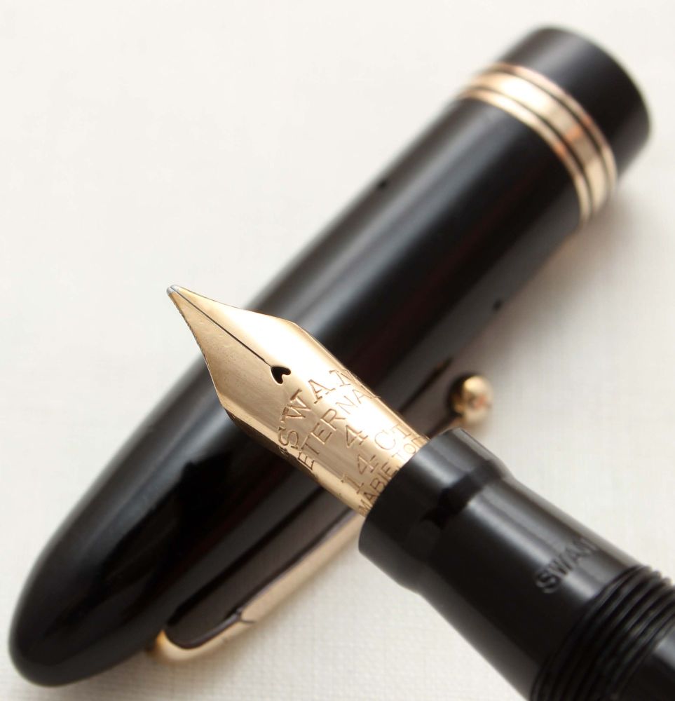 9832 Swan (Mabie Todd) Leverless Fountain Pen in Black. Smooth Medium FIVE 