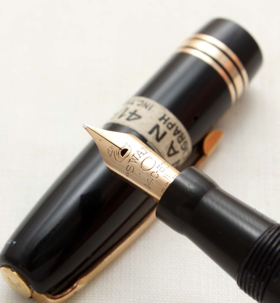 9835 Swan (Mabie Todd) Leverless Calligraph Fountain Pen in Black. Smooth F
