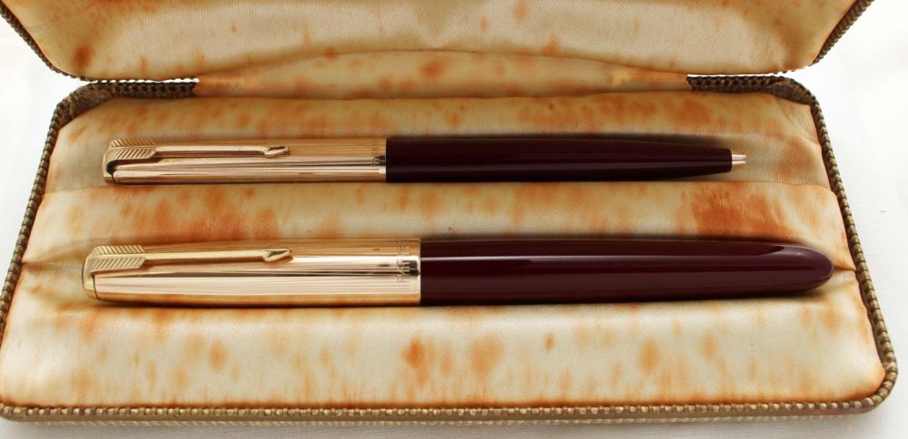 9836 Parker 51 Double Set in Burgundy with Rolled Gold caps. Mint and Boxed