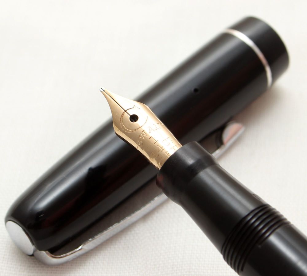 9869 Swan (Mabie Todd) Calligraph Prefect Fountain Pen in Black. Smooth Fin