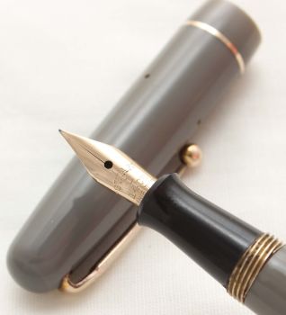 9962 Swan (Mabie Todd) Self Filler 3130 Fountain Pen in Grey with Gold Trim. Smooth Medium semi flexible FIVE STAR Nib.