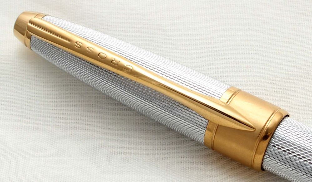9970 AT Cross Apogee Ball Pen in Chrome Barley with Gold plated trim.