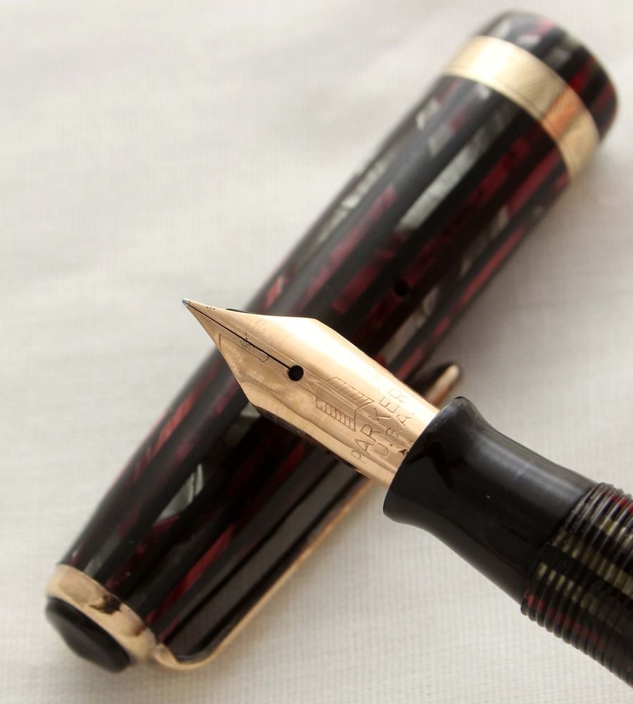 9986 Parker DuoVac Fountain Pen in Maroon and black Stripes, Medium FIVE ST