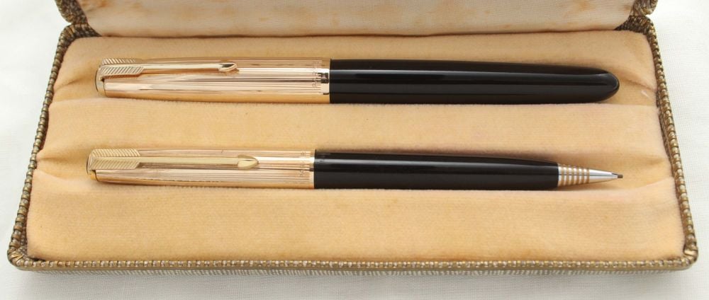 3019 Parker 51 Double Set in classic Black with Rolled Gold caps. Mint and 
