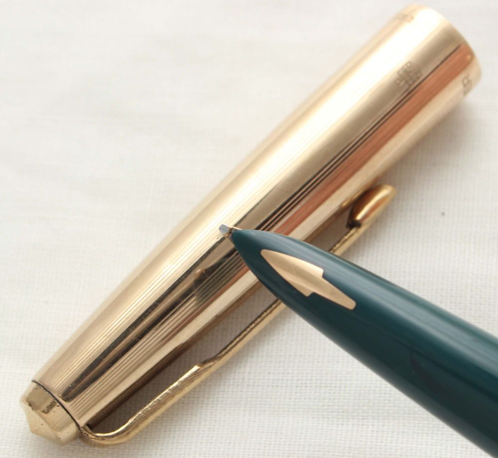 3069 Parker 61 in Teal Blue with a Rolled Gold Cap. Broad FIVE STAR Nib.