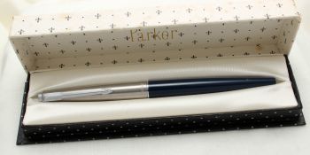 3180 Parker 45 CT in Blue. Smooth Medium Oblique nib. Mint and Boxed.