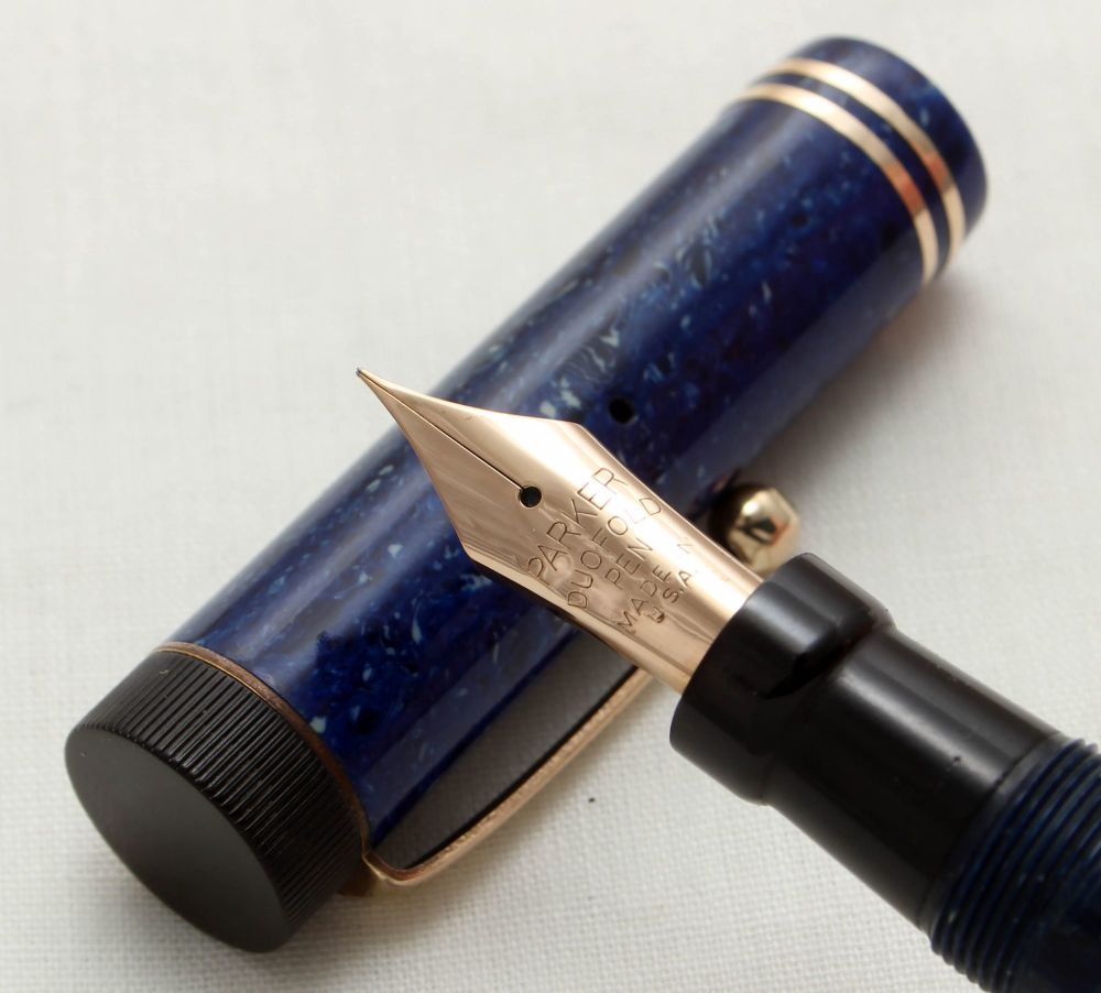 3184 Parker Duofold Senior Lucky Curve Fountain Pen in Lapis Lazuli, c1928.