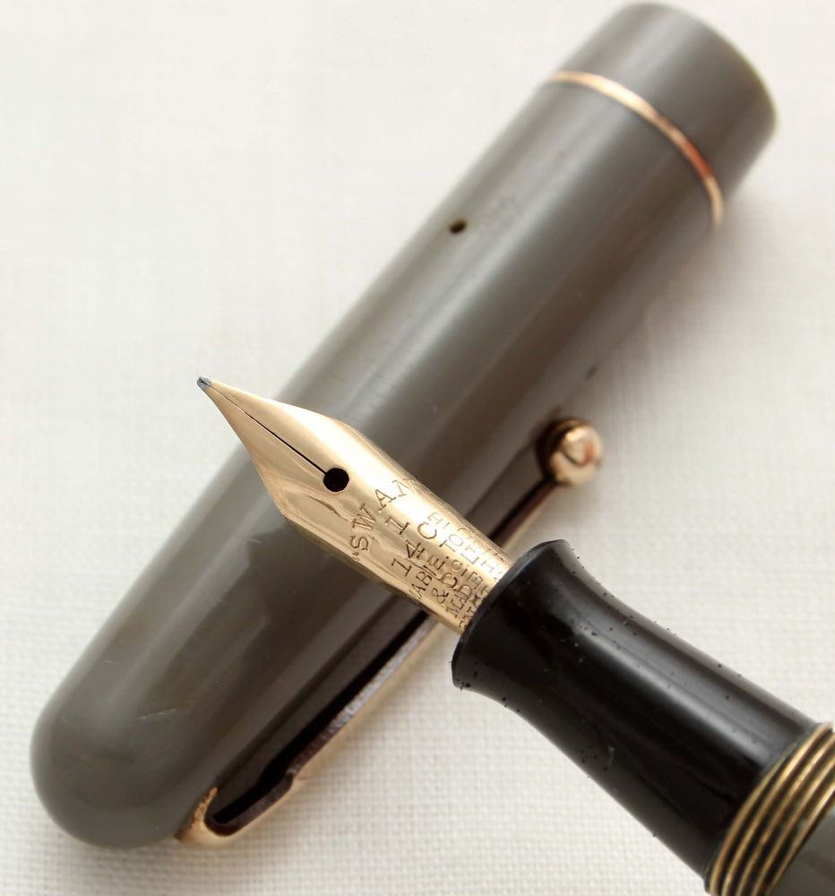 3193 Swan (Mabie Todd) Self Filler 3130 Fountain Pen in Grey with Gold Trim
