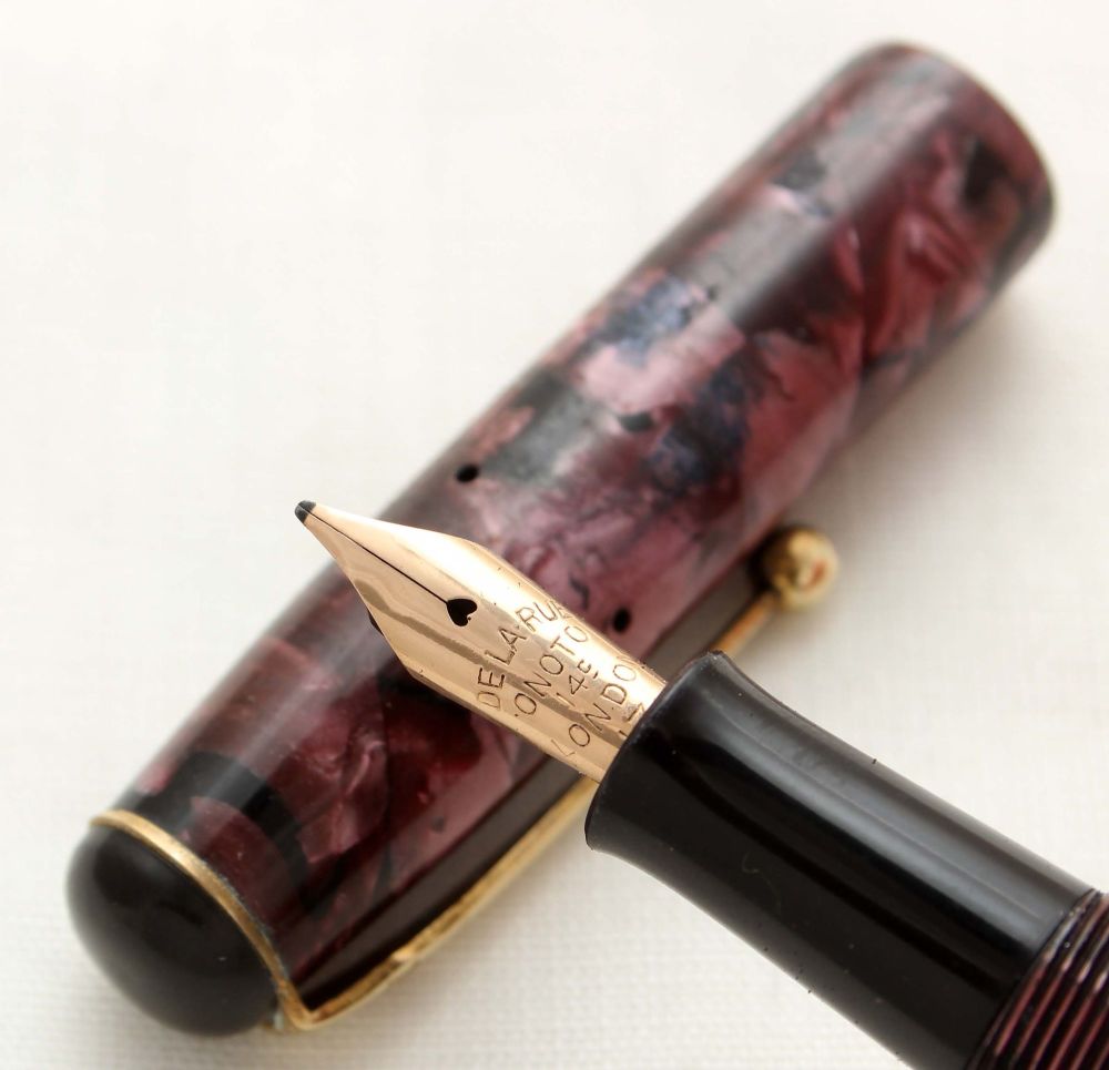 3197 Onoto Lever Filling Fountain Pen in Burgundy Marble. Superb Medium Sem