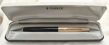 3209 Parker 61 Custom Fountain Pen in Classic Black with a Rolled Gold Cap. Fine side of Medium FIVE STAR Nib.