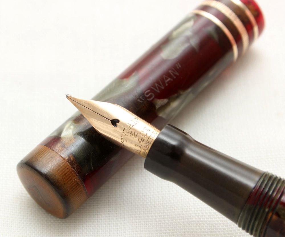 3227 Swan (Mabie Todd) L245B/62 Leverless Fountain Pen in Red, Grey and Bro
