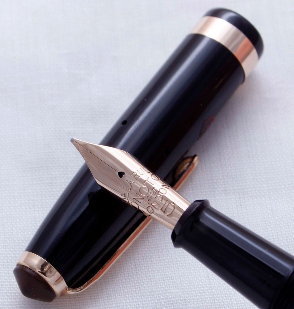 3295 Onoto Lever Pen in Black. Superb Medium FIVE STAR Nib.