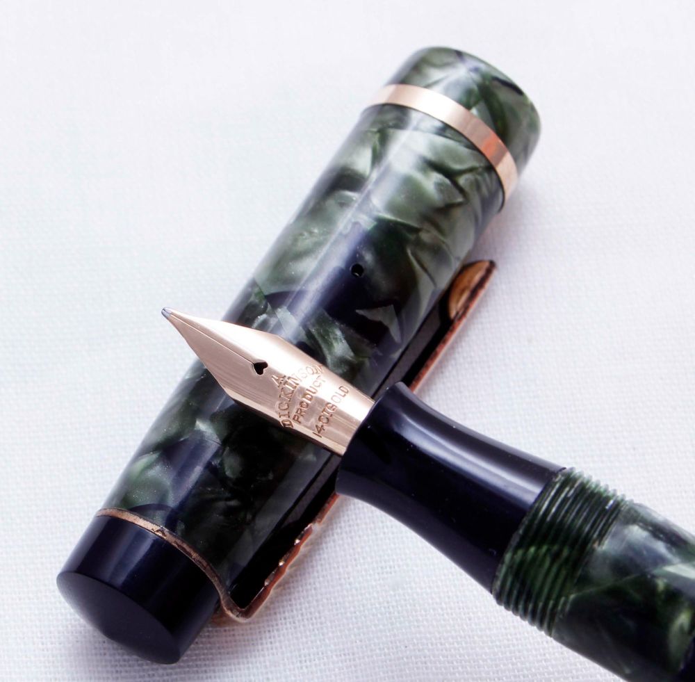 3315 The Croxley Pen by Dickinson in Green Marble with gold Filled Trim. Fi