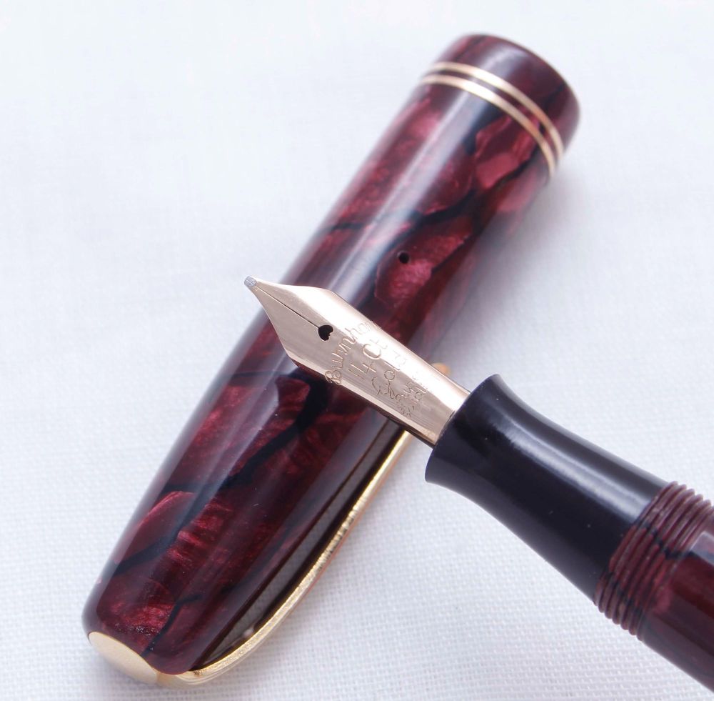 3320 Burnham No.55 in Burgundy Marble. Fabulous Medium FIVE STAR Nib.