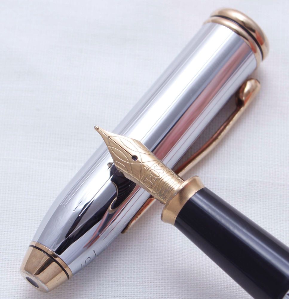 3335 AT Cross 'Townsend' Fountain Pen in Polished Chrome, Medium FIVE STAR 