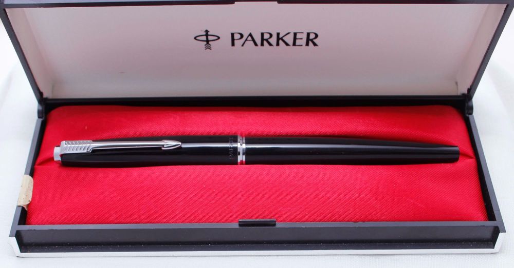 3357 Parker 45 CT in Black. Smooth Medium 14ct Gold Nib. Mint and Boxed.