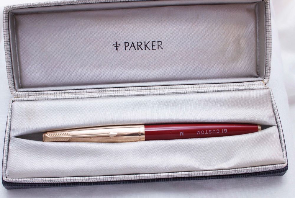 3362 Parker 61 Custom Fountain Pen in Rage Red with a Rolled Gold Cap. Medi