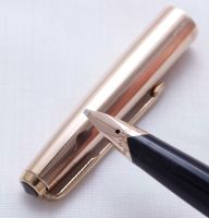 3418 Parker 65 Custom in Black with a Rolled Gold Cap. Broad Italic FIVE STAR Nib. 