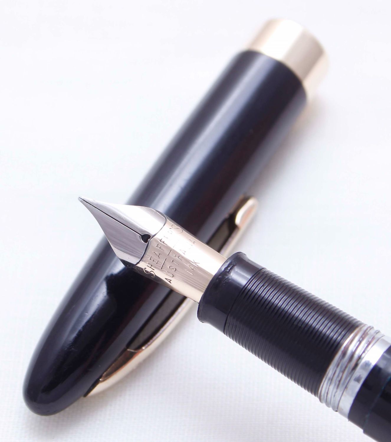 3468 Sheaffer Admiral Snorkel Fountain Pen in Black, c1952, Smooth