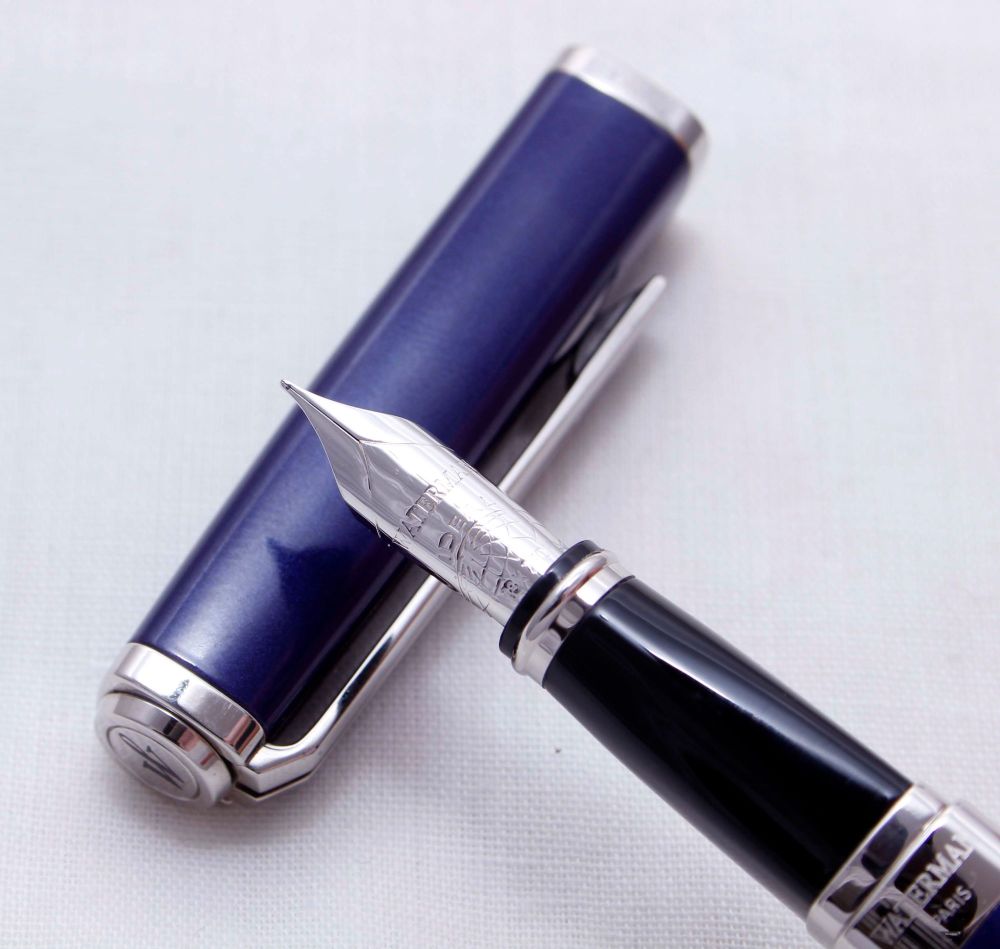 3501 Watermans Exception Fountain Pen in Blue Lacquer. 18ct Fine FIVE STAR 