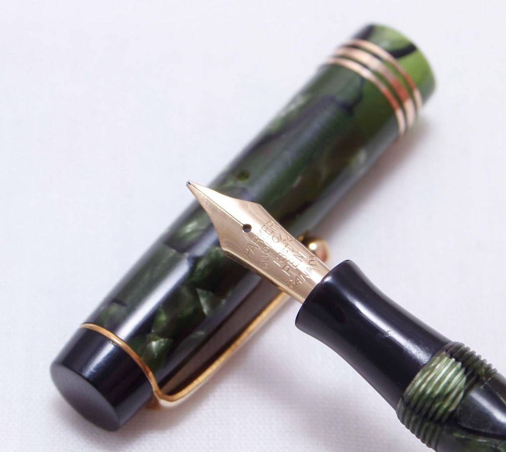 3505 Parker Duofold Junior in Green Marble, c1938, Fully Original, Fantasti