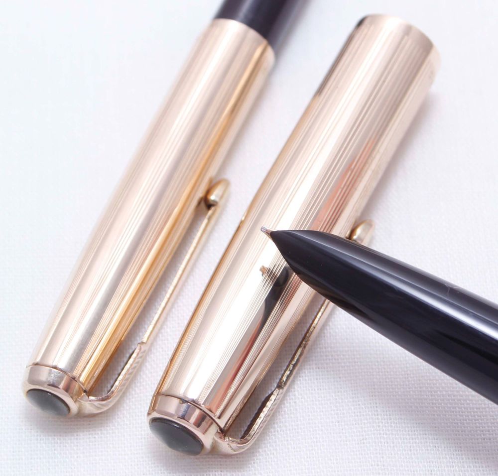 3596 Parker 51 Double Set in classic Black with Rolled Gold caps. Mint and 