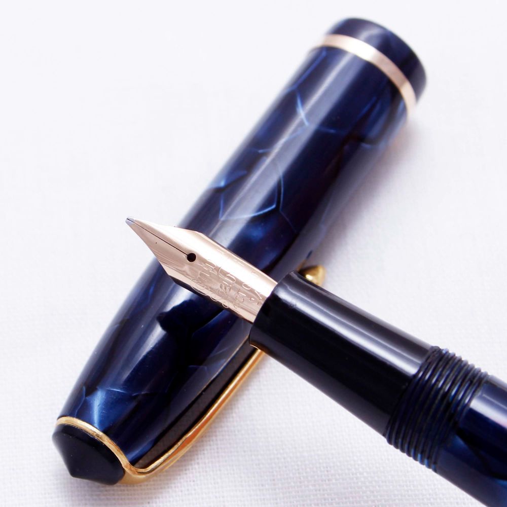 3593 Conway Stewart No.15 in Blue Marble, Superb Medium Italic FIVE STAR Ni