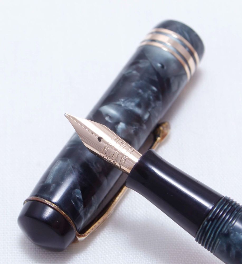 3586 Conway Stewart No.466 in Blue Marble. Medium Semi Flex FIVE STAR Nib.