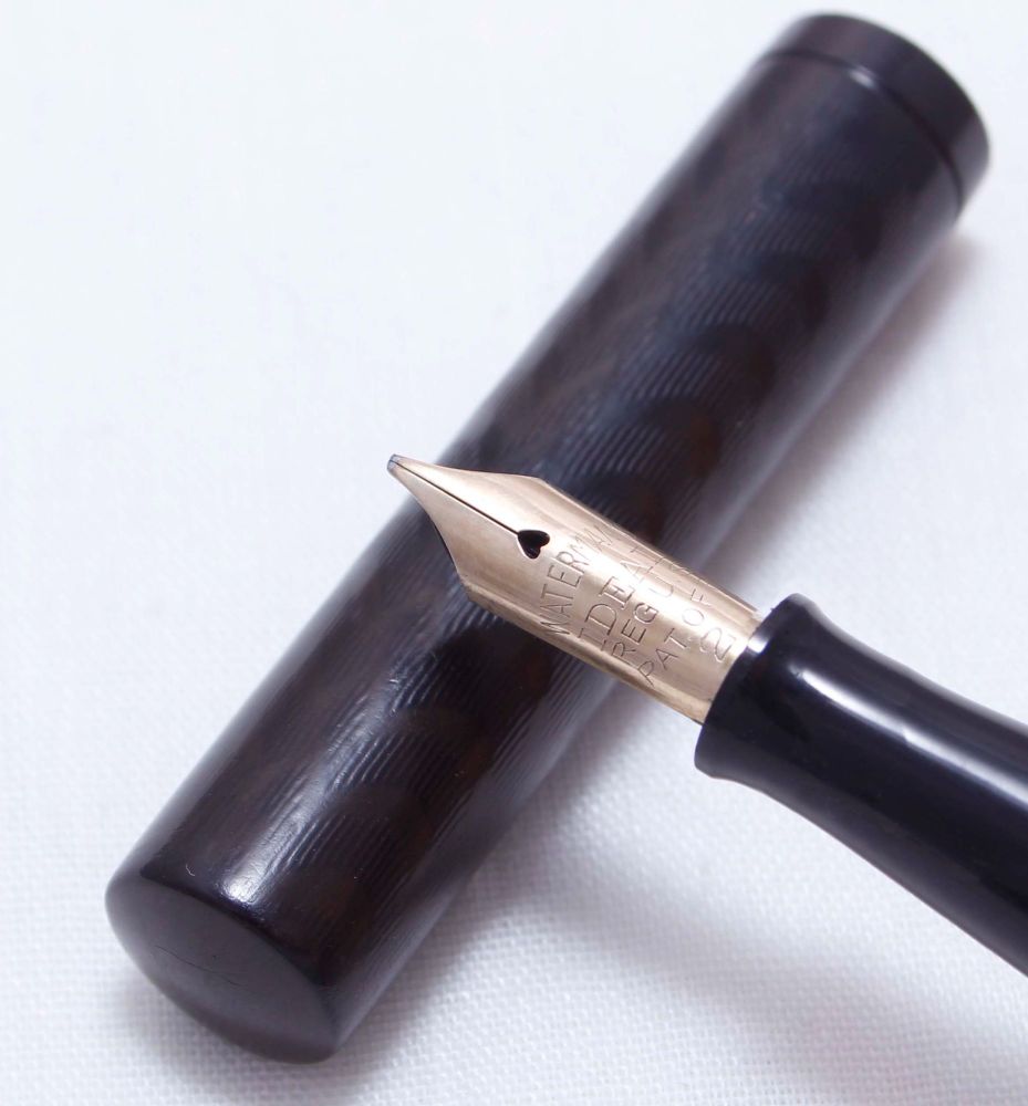 3575 Watermans Ideal No.52 in Black Hard Rubber. Fabulous Broad Italic Full