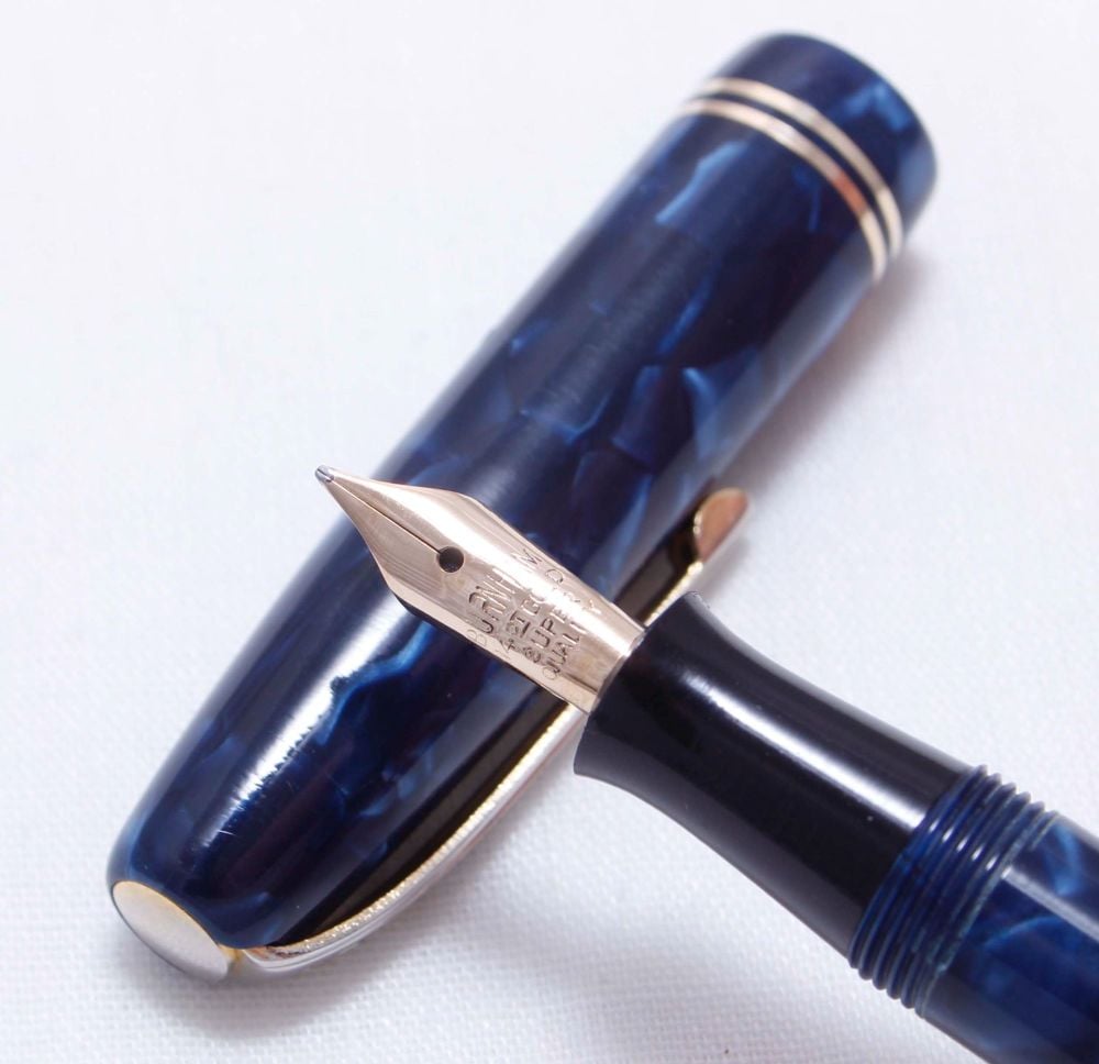 3578 Burnham No.56 in Blue Marble. Fabulous Medium Semi Flex FIVE STAR Nib.