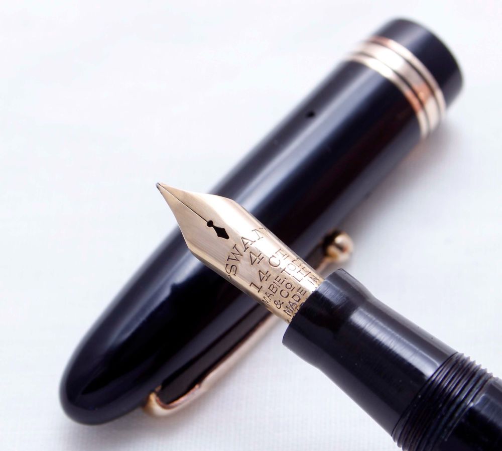 3637 Swan (Mabie Todd) 4460 Leverless Fountain Pen in Black. Smooth Fine Fl