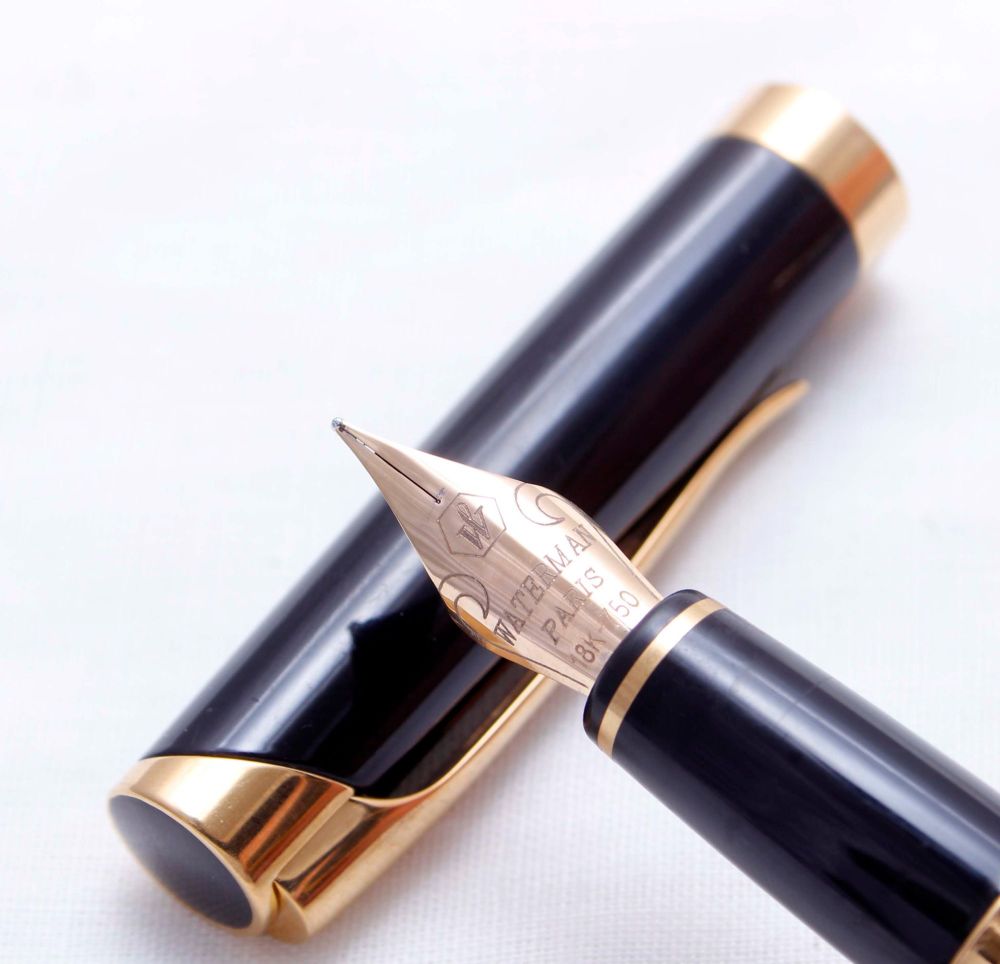 3642 Watermans L'Etalon Fountain Pen in Black Lacquer. Smooth 18ct Medium F
