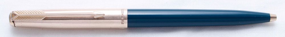 3652 Parker 61 Ball Pen in Teal Blue. Rolled Gold Cap.
