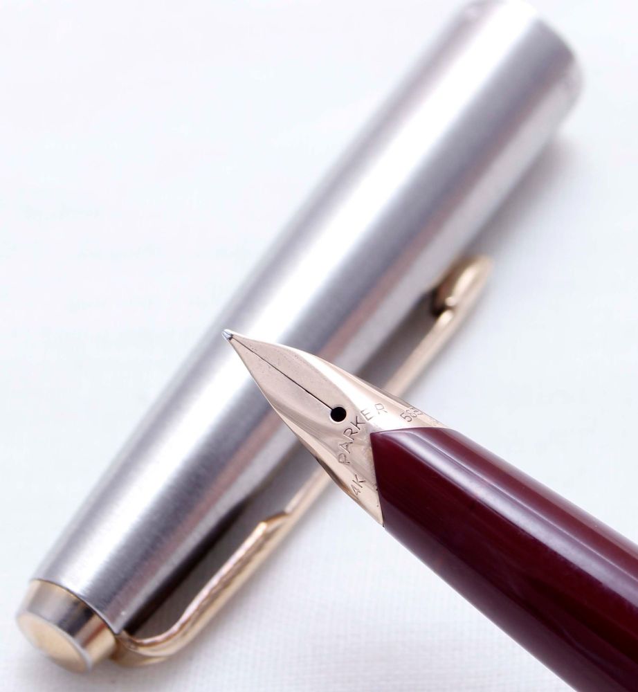 3656 Parker 65 Flighter in Brushed Stainless Steel. Smooth Fine FIVE STAR N