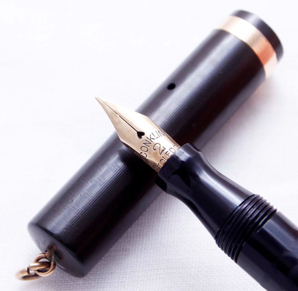 3669 Conklin Crescent Filler in Black Chased Hard Rubber. Fine Flex FIVE ST