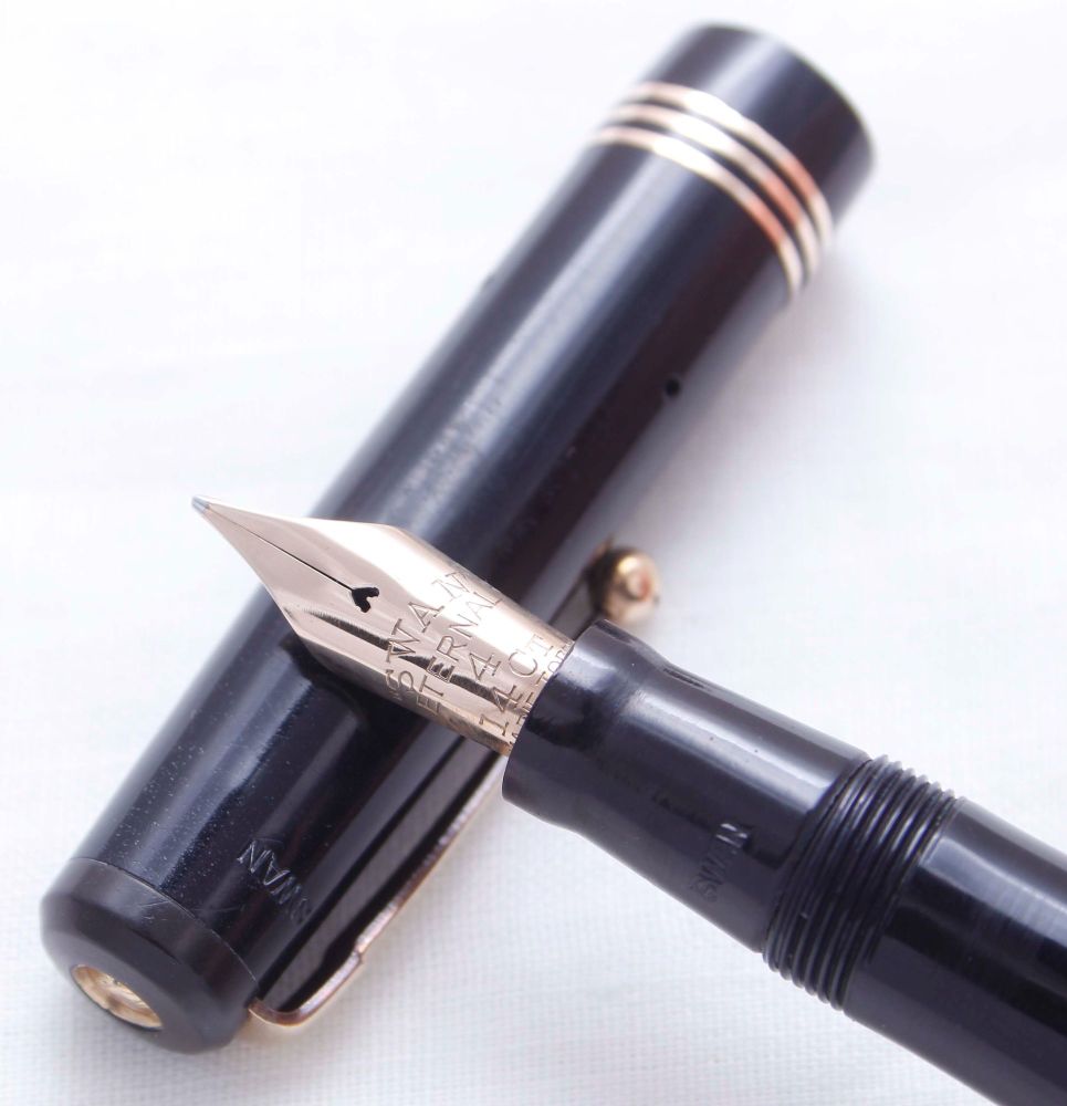 3673 Swan (Mabie Todd) Leverless 1060 Fountain Pen in Black. Smooth Medium 