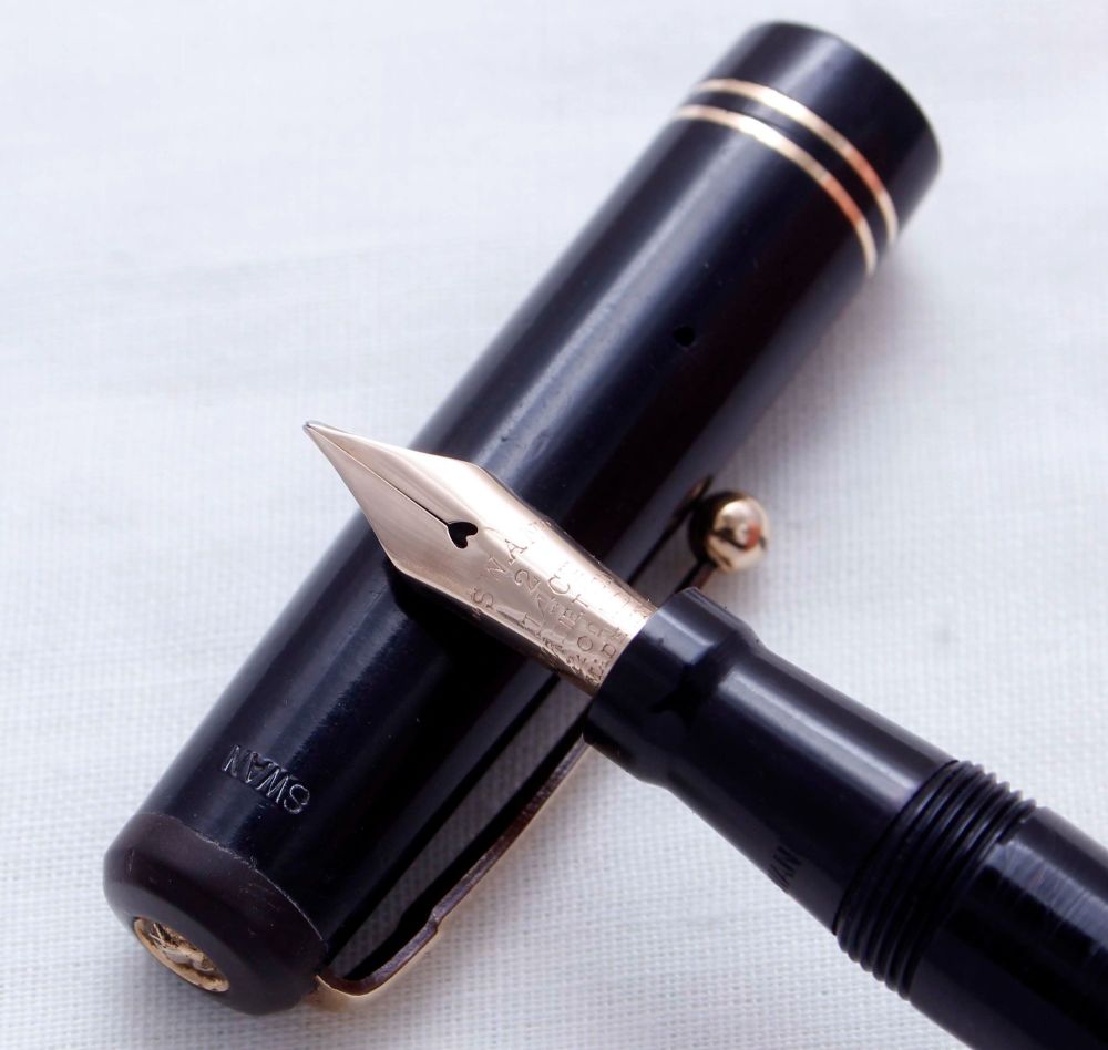 3674 Swan (Mabie Todd) Leverless 0160 Fountain Pen in Black. Smooth Fine Se