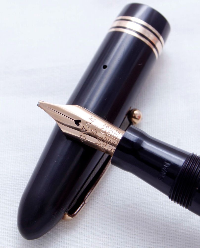 3676 Swan (Mabie Todd) 4461 Leverless Fountain Pen in Black. Smooth Broad I