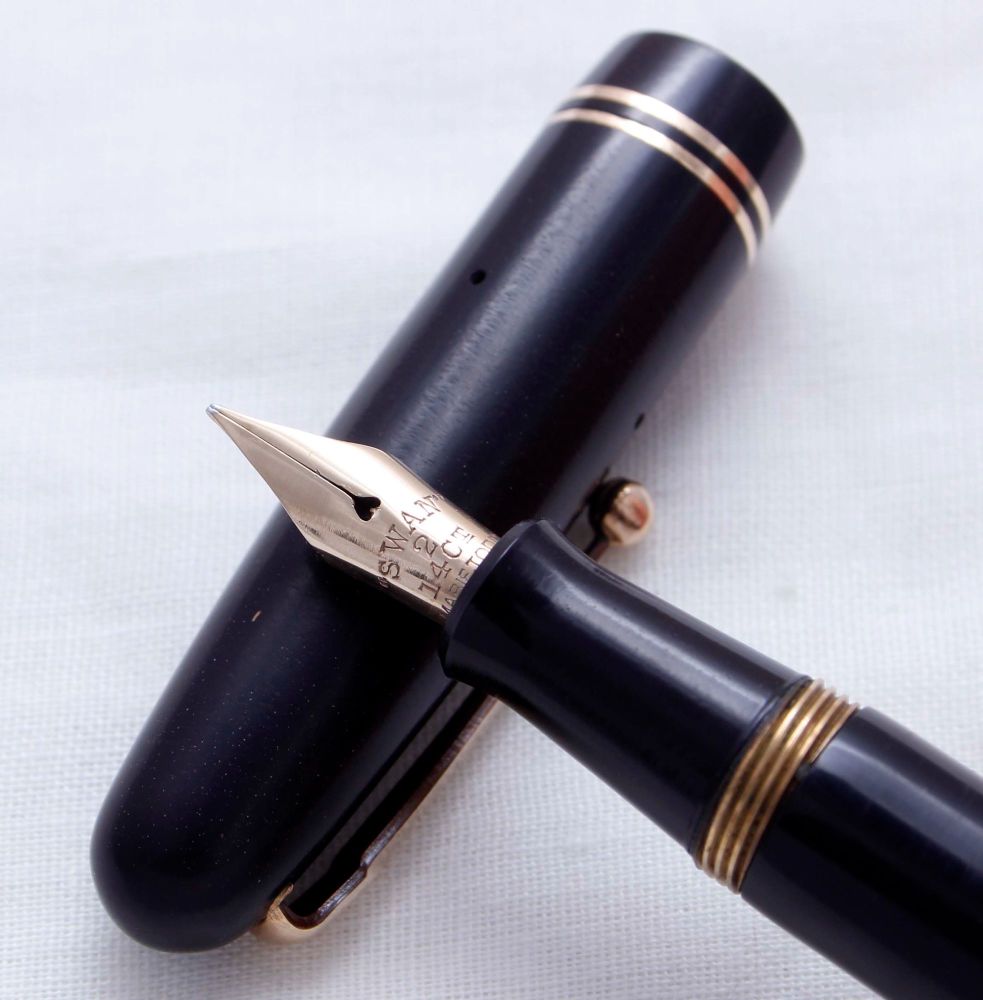 3677 Swan (Mabie Todd) Self Filling Fountain Pen in Black with Gold filled 