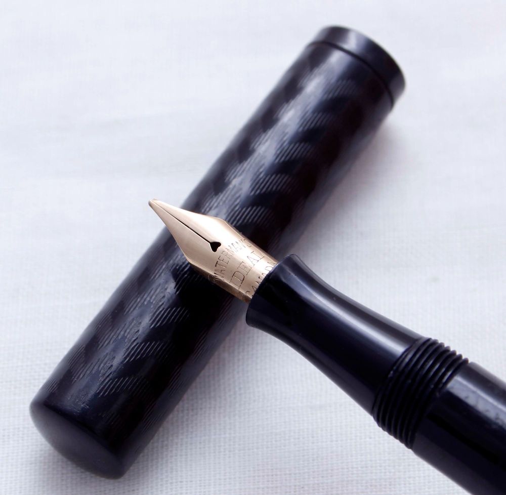 3684 Watermans Ideal No.52 in Black Hard Rubber. Fabulous Broad Italic Full