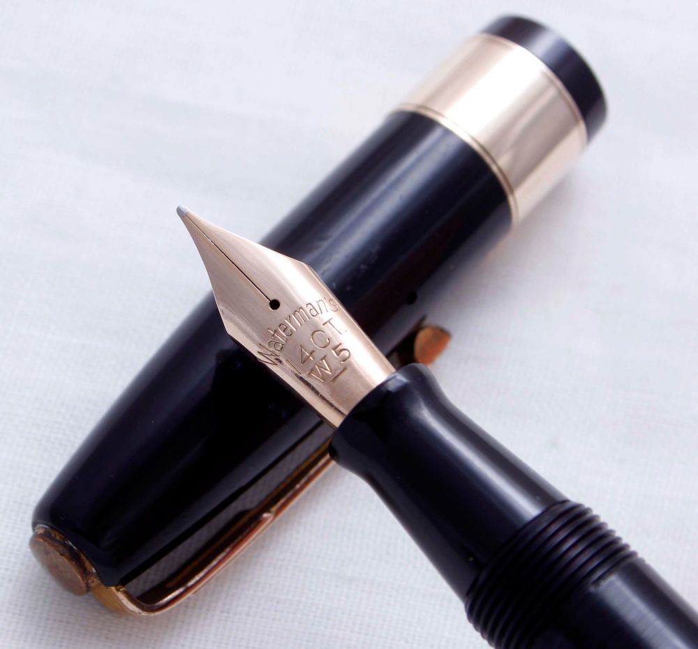 3686 Watermans 515 Fountain Pen in Black, Fine Semi Flex FIVE STAR Nib. 9ct